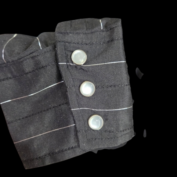 Roper Black Striped Casual Button Down Shirt Size Med - Picture 2 of 6